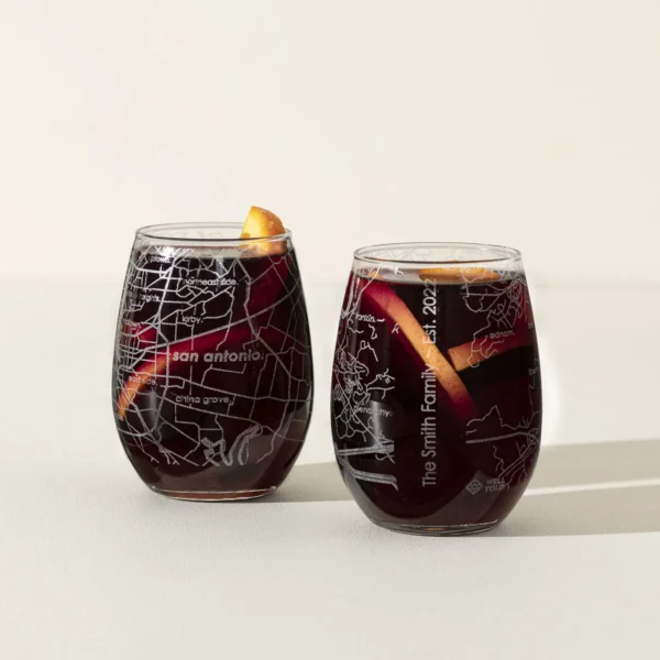 Personalized Hometown Map Glass Set